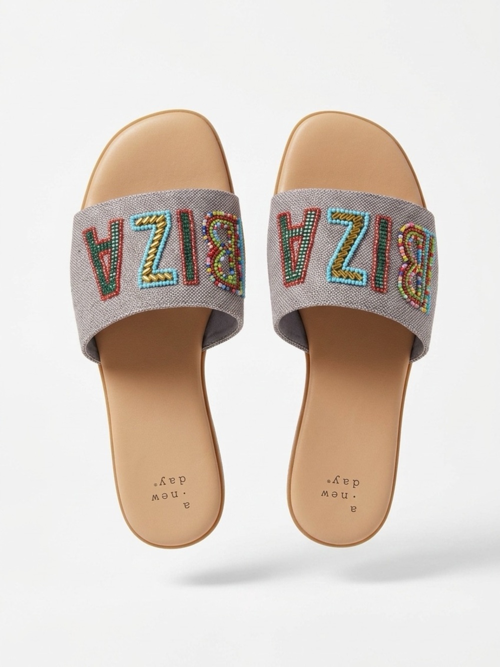 a new day Tan Footbed Gray Beaded 'IBIZA' Slide Sandals